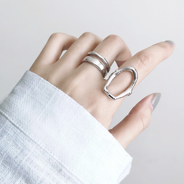 Geometric Silver Ring Adjustable Open Design For Unisex Modern Statement Jewelry 925 Durable Craft Pure Silver Shine