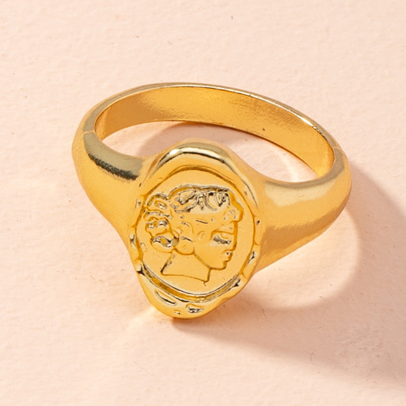 Heart Shaped Alloy Ring With Portrait Design Fashion Jewelry