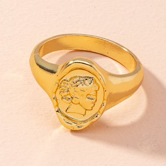 Heart Shaped Alloy Ring With Portrait Design Fashion Jewelry