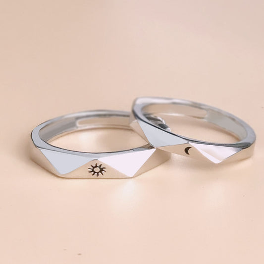 Couple Sun and Moon Ring Set Adjustable Copper Electroplated His and Hers Matching Rings Korean Styles Jewelry