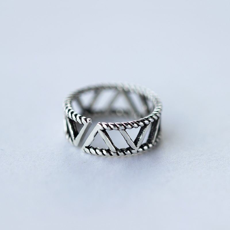 Retro Designer Silver Plated Ring Geometric Style For Women