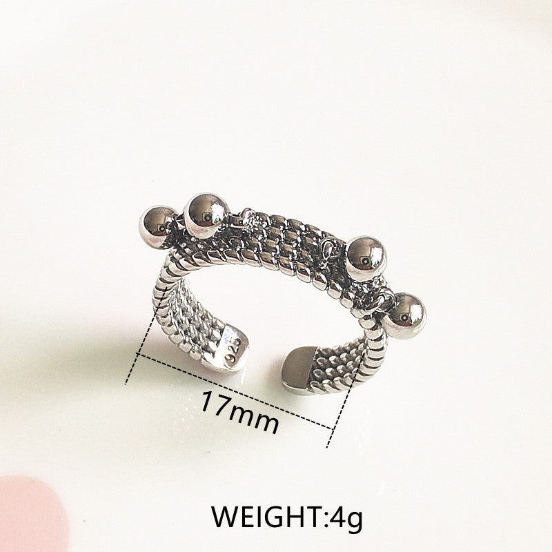 Thai Silver Four Bead Ring For Women Flexible Multilayer Jewelry For Everyday Wear Korean Japanese Style Charm