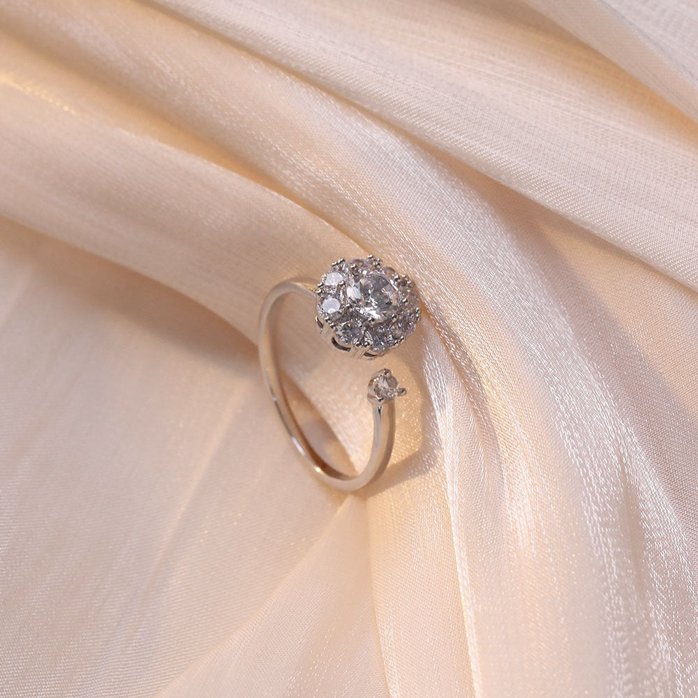 Women Crown Ring Zircon Inlaid Rotating Adjustable Copper Electroplated Jewelry Accessory Elegant Fashionable