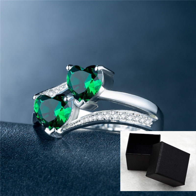 Platinum Plated Copper Zircon Ring Set Green Blue Pink 3 Color Fashion Jewelry Sizes 6 7 8 9 10 Gift Elegant Daily Wear
