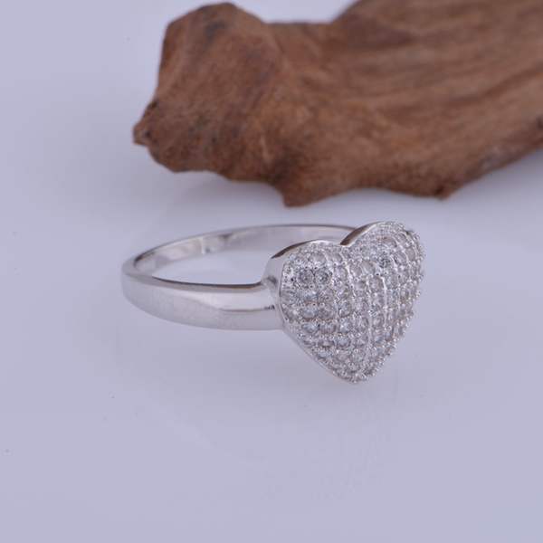 Women's Heart Ring with Full Diamond Accent Korean Fashion Platinum Plated Floral Ring Jewelry Gift for Her Individually Packed Ring for Radiation Protection