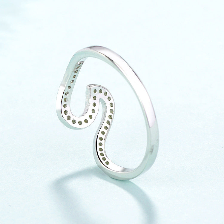 Silver Ring With Platinum Plated Finish And Micro Zircon Inlays In A Wave Design For Women Gift For Everyday Wear
