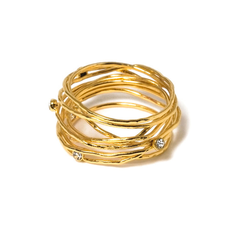 Retro Hipster Zircon Pearl Ring Vintage Geometric Metal Band Electroplated Jewelry Accessory For Everyday Wear