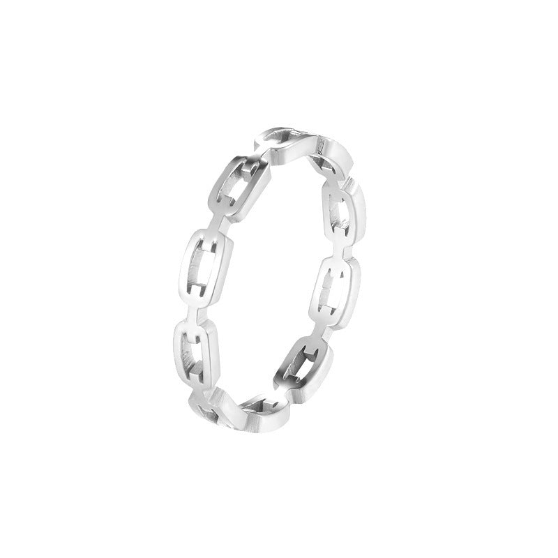 Womens Rectangular Chain Ring Titanium Steel Electroplated Fashion Ring With High Quality Design Elegant Accessory