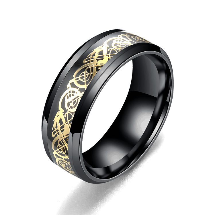 Stainless Steel Dragon Ring Zodiac Pattern Band Gift Travel