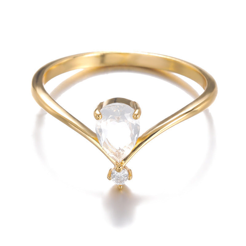 V Shaped Crown Copper Couple Ring With Gold Inlay For Him