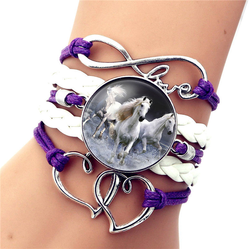 Horse Themed Bracelet with Glass Gem Pendant Die Cast Alloy Elegant Charm Jewelry Length 17cm Plus 5cm Extension