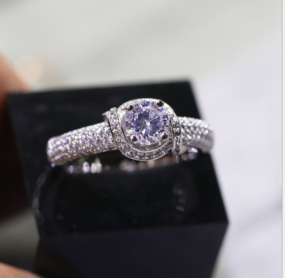 Womens Flower Ring White Gold Petal Design with Zircon Inlay Elegant Fashion Jewelry Gift for Her Anniversary Present or Special Occasion