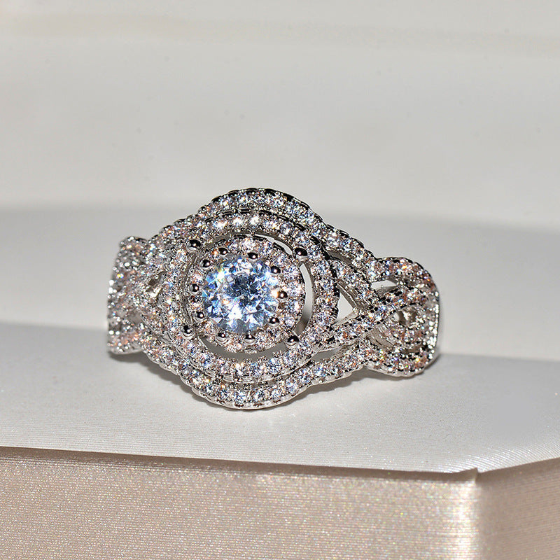 Women Geometric Diamond Ring Brass Plated Jewelry Micro Inlaid Style For Engagement Anniversary Gift Chic Gift