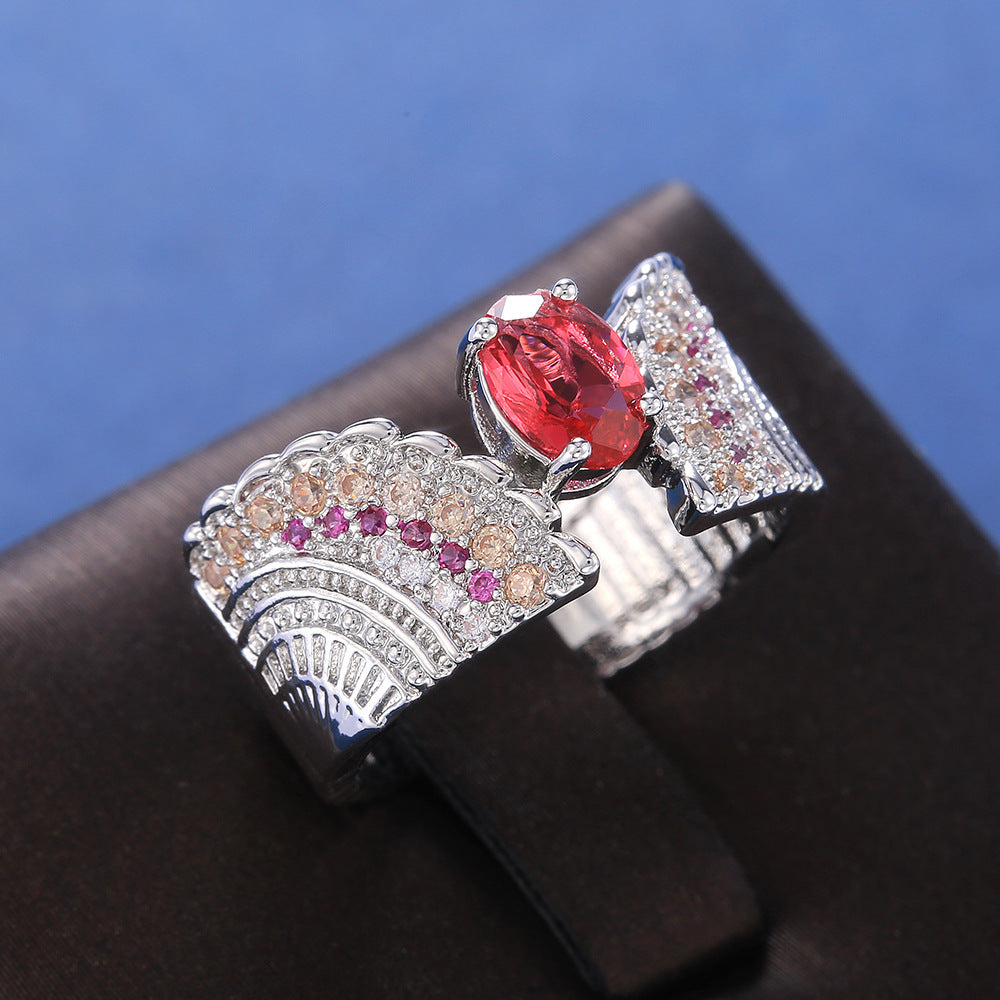 Zircon Inlaid Ring Gold Plated Copper Geometric Design Jewelry For Her Elegant Fashion Accessory Perfect Holiday Gift