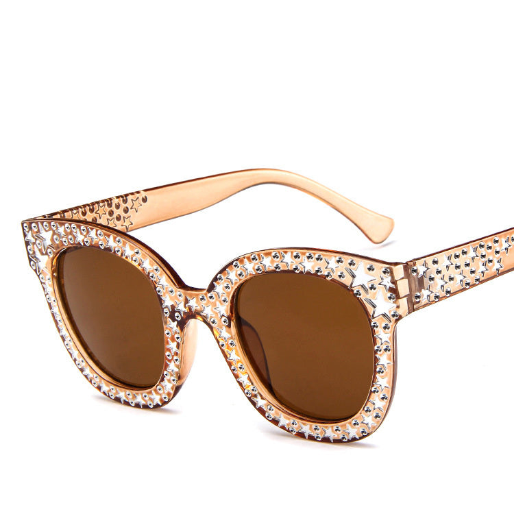 Women Cat Eye Sunglasses Star Embellished Resin Lens UV400