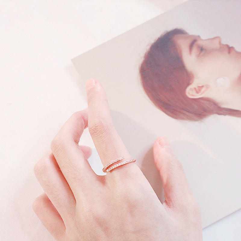 Adjustable Zircon Ring With Exquisite Open Design Rose Gold Plated Copper Or Platinum Plated Copper Ring Size Adjustable