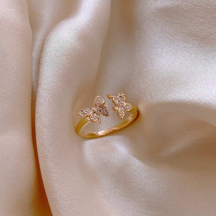 Womens Adjustable Geometric Ring Copper Electroplated Alloy With Inlaid Gemstone Japanese Korean Fashion Style