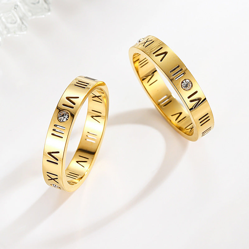 Couple Ring With Four Diamond Accent 18K Gold Plated Stainless Steel Durable Promise Engagement Anniversary Ring