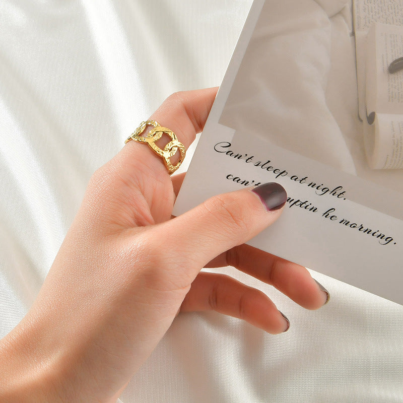 Women Stainless Steel Adjustable Open Ring Geometric Hollow Cross Design Hip Hop Style Ring Neutral Silvertone