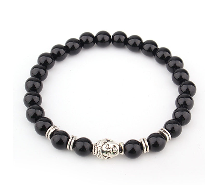 Unisex Lava Stone Bracelet Buddha Head Ethnic Bead Peaceful Warrior Alloy Plated Jewelry Ethnic Style Bead Art