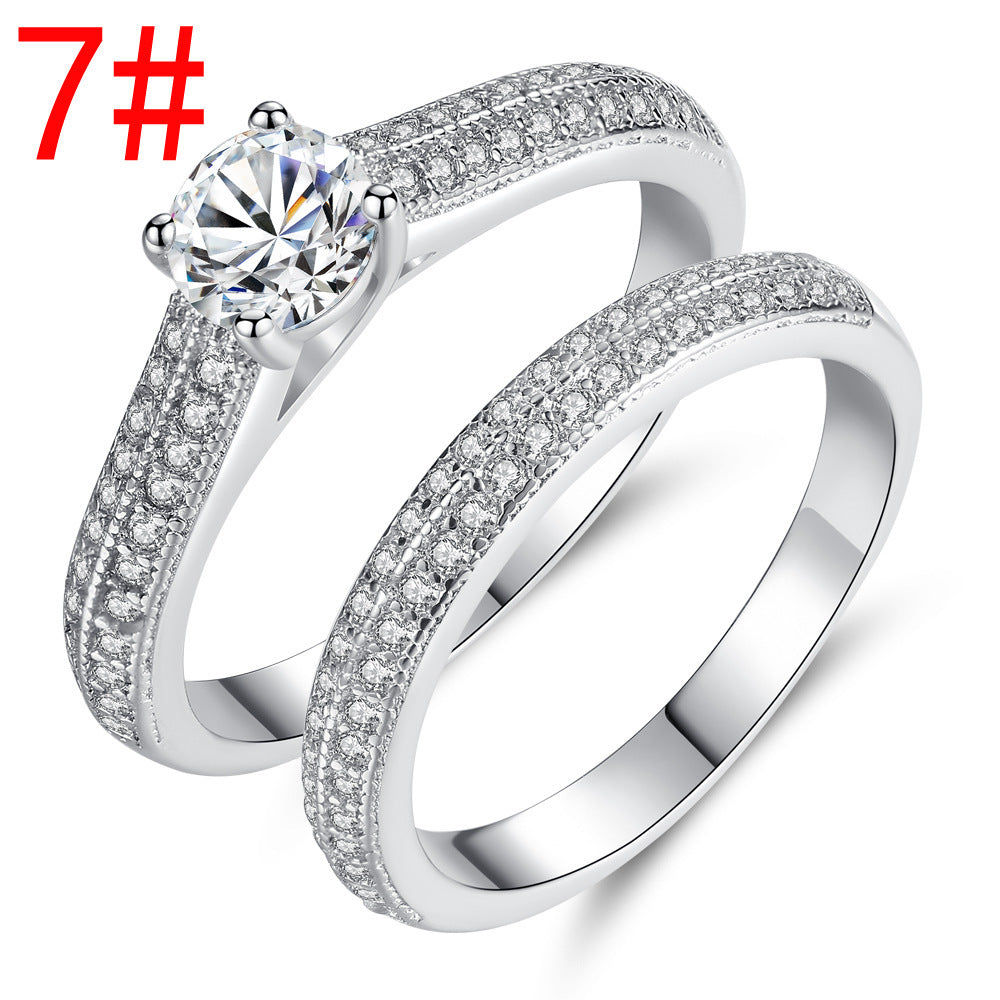 Couples Zircon Ring Four Prong Micro Inlaid Geometric Electroplated Metal Promise Engagement Anniversary Gift Ring