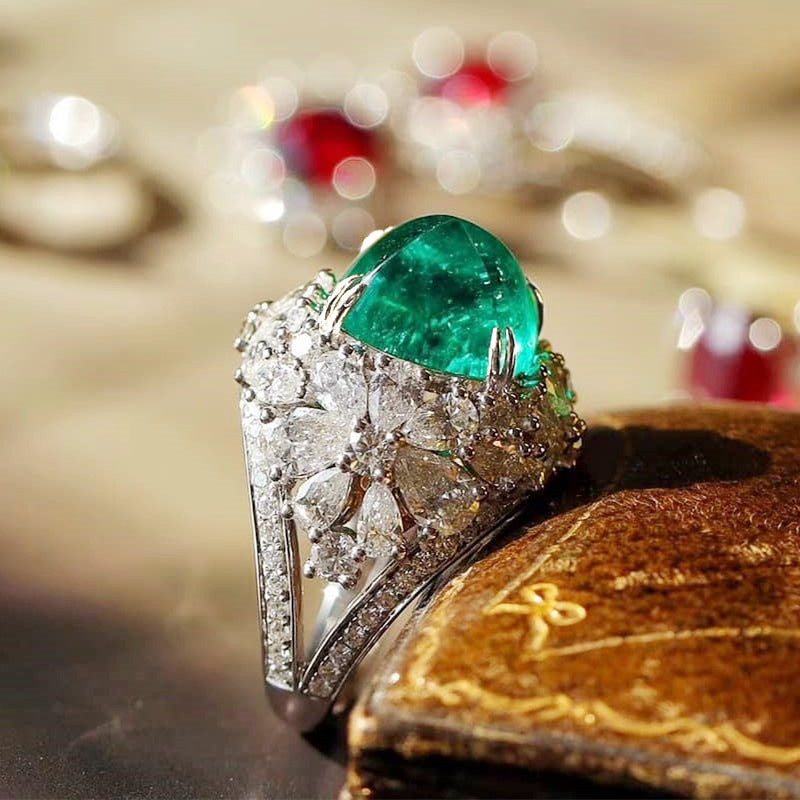 Green Zircon Ring Retro Geometric Copper Design Elegant Fashion Jewelry For Women Gift Idea Great Gift For Her