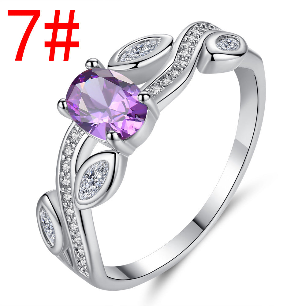 Women Purple Zircon Leaf Design Bracelet Copper Electroplated Oval Fashion Jewelry Elegant Gift For Her Trendy