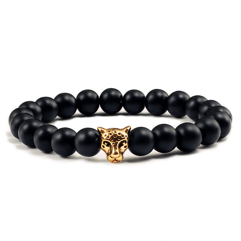 Ethnic Gold Plated Bracelet Round Beads Black Matte Finish Alloy Bangle National Fashion Wrapped Beads Leopard