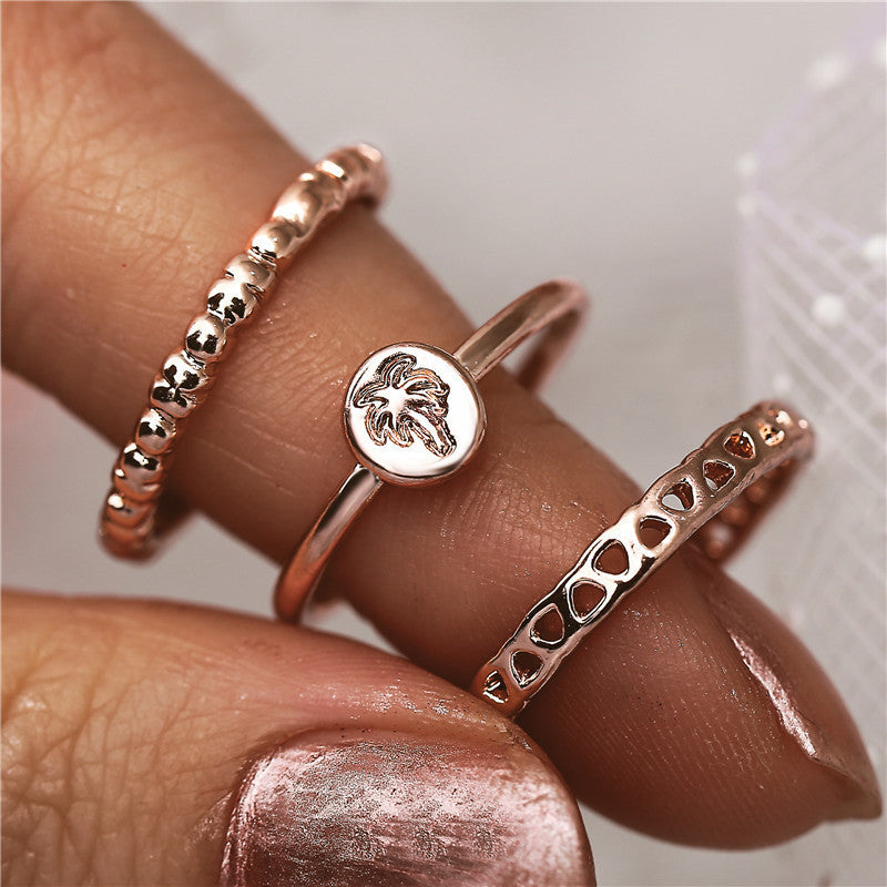 Three Piece Leaf Shaped Engagement Ring Set Alloy Finish