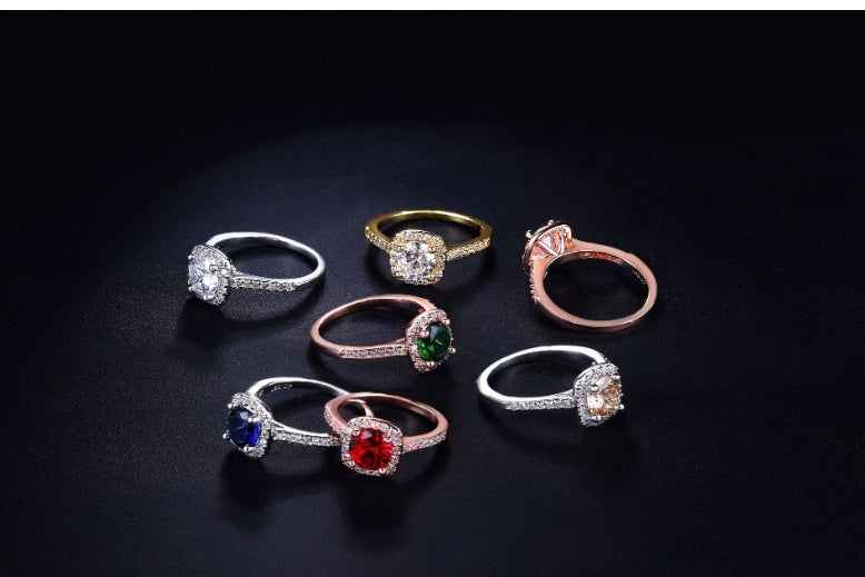 Copper Zircon Inlay Ring With White Gold Plating 10mm Face Hand Polished Finish Nine Color Variants Plus Shine