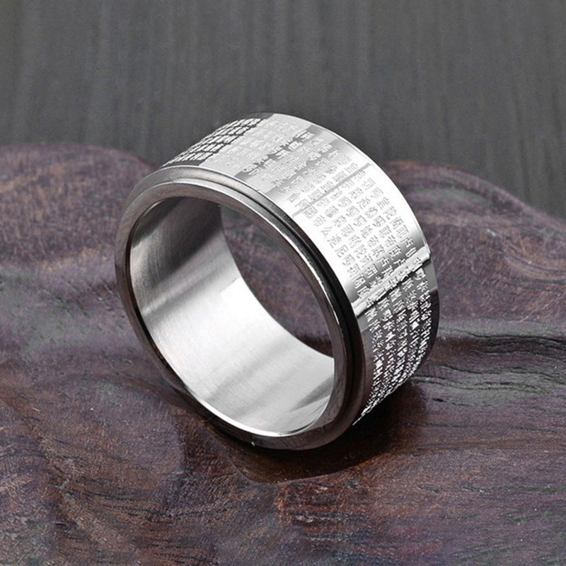 Unisex Titanium Steel Ring With Rotatable Outer Ring Buddha Great Compassion Mantra For Spiritual Gift Choices