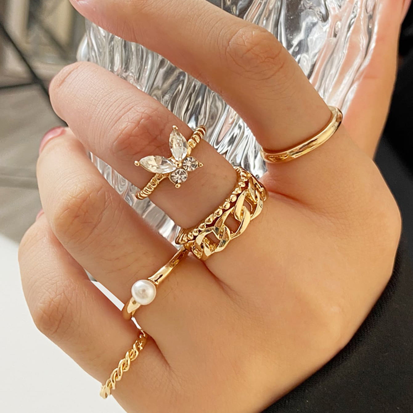 Unisex Alloy Chain Ring Set Electroplated Personality Rings Ring Wear Special Special Fashionable Finger Rings