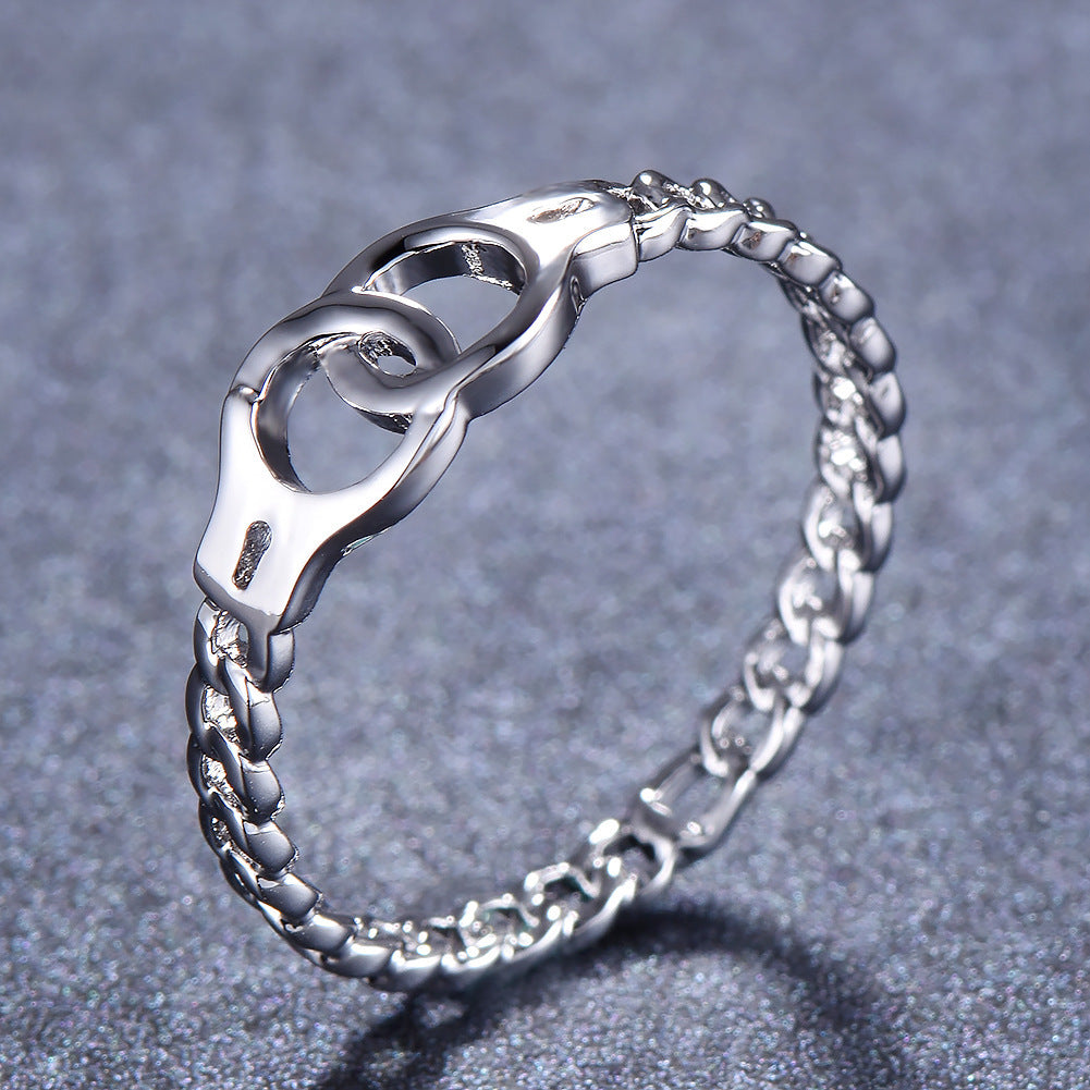 Womens Copper Ring Circle Cross Geometry Design Electroplated White Gold Inlaid Gems Wedding Band Fashion Jewelry Gift