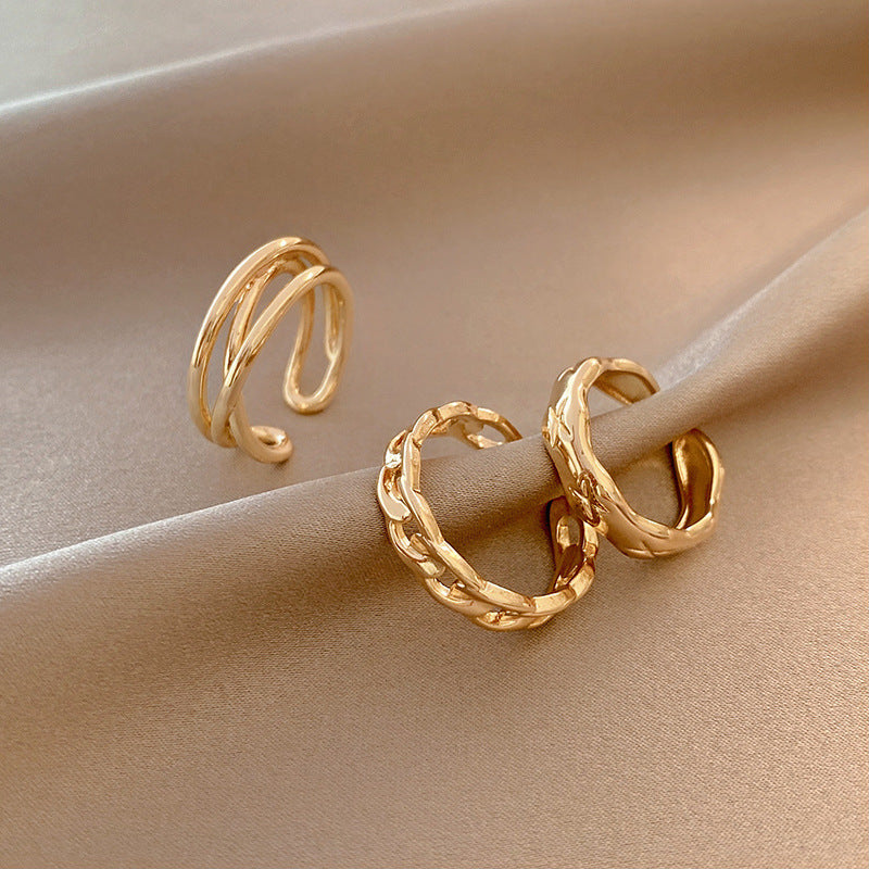 Versatile Simple Copper Geometric Ring Electroplating Gold J398 Color Adjustable Opening Ring Set X3PCS Three Piece Set