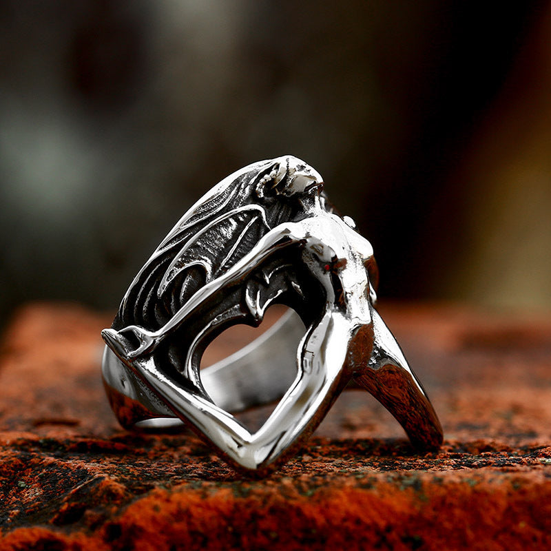 Mens Gothic Devil Ring Steel Retro Punk Statement Jewelry Durable Fashion Accessory Unique Design High Quality