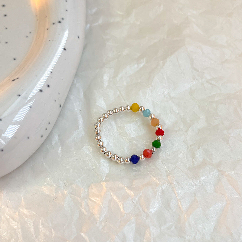 Womens Adjustable Crystal Beaded Ring Copper Band With Plant Flower Design Electroplated Fashion Jewelry Rings