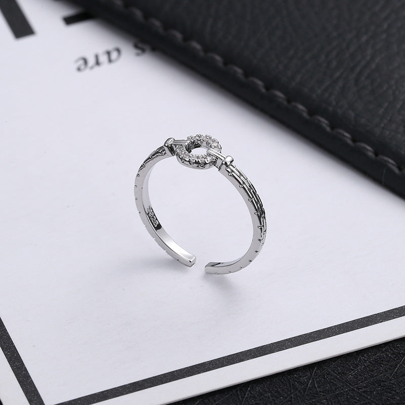 Sterling Silver Adjustable Open Ring For Women Zircon Inlaid Korean Inspired Design With Unique Character Gift