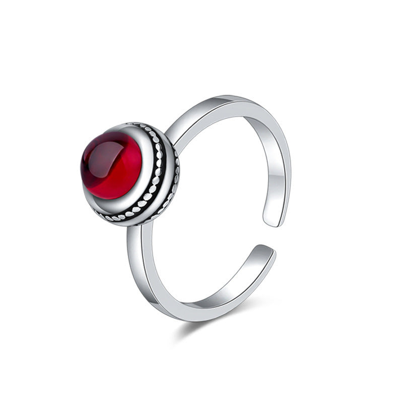 Womens Adjustable Coppery Ring With Red Agate Inlay Geometric Silver Plated Finish Jewelry Everyday Essentials