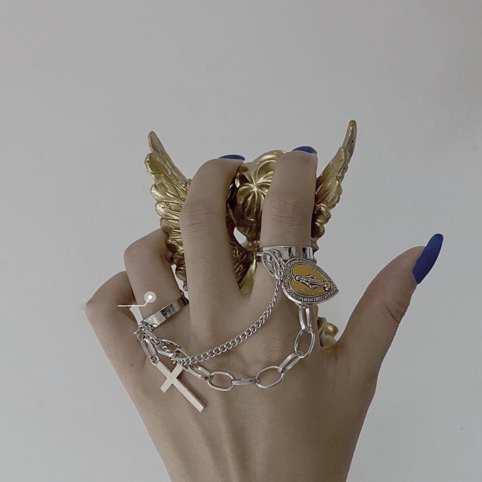 Womens Ring Fashion Retro Cross Alloy One Piece Ring Solid Design Big Ten Ring Jewelry Everyday Wear Essential