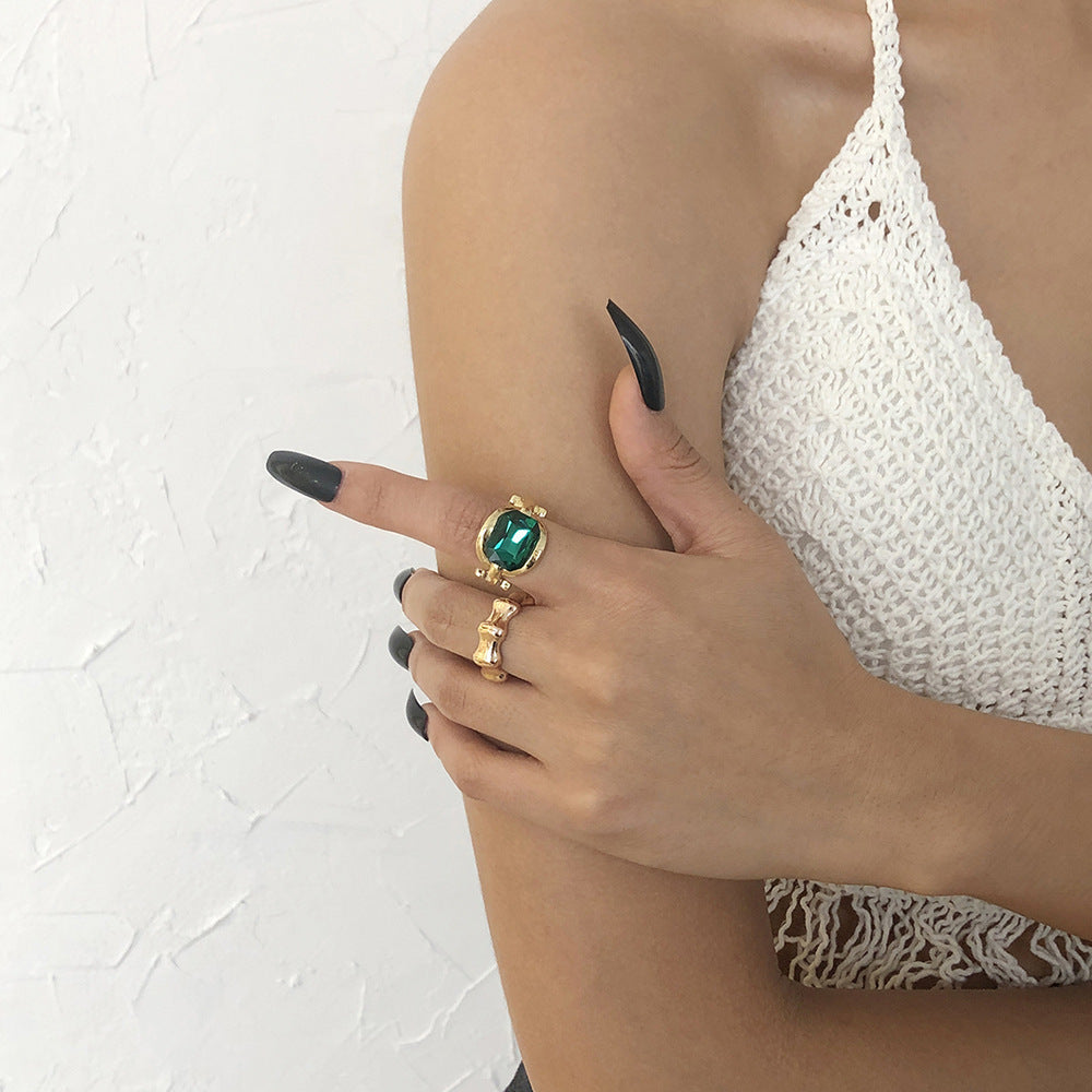 Womens Alloy Ring With Imitation Gemstone Geometric Design Fashion Ring Travel Souvenir Bamboo In Gift Package