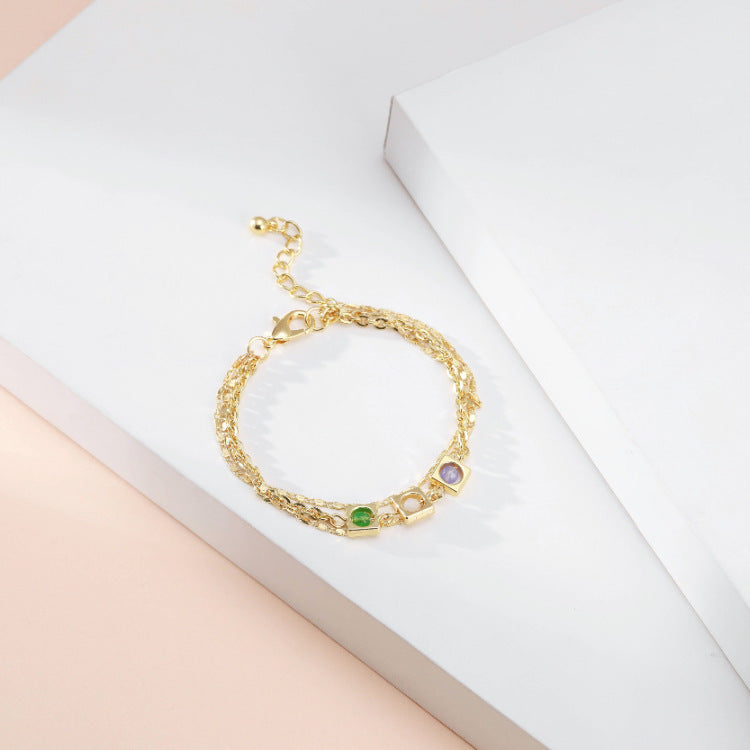 Exaggerated Bracelet With Thin Chain Lobster Clasp Geometric National Ornamental Inlay Metal Jewelry For Women Now