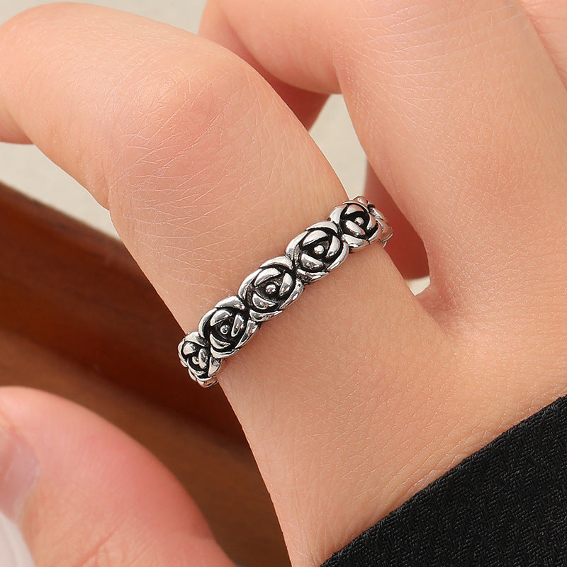 Unisex Open Ring Vintage Flower Electroplated Alloy Adjustable Split Ring Rose And Flower Geometric Shape Design