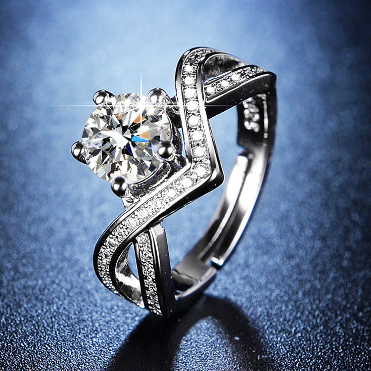 Gold Plated Crown Ring With Artificial Gems Adjustable Gift