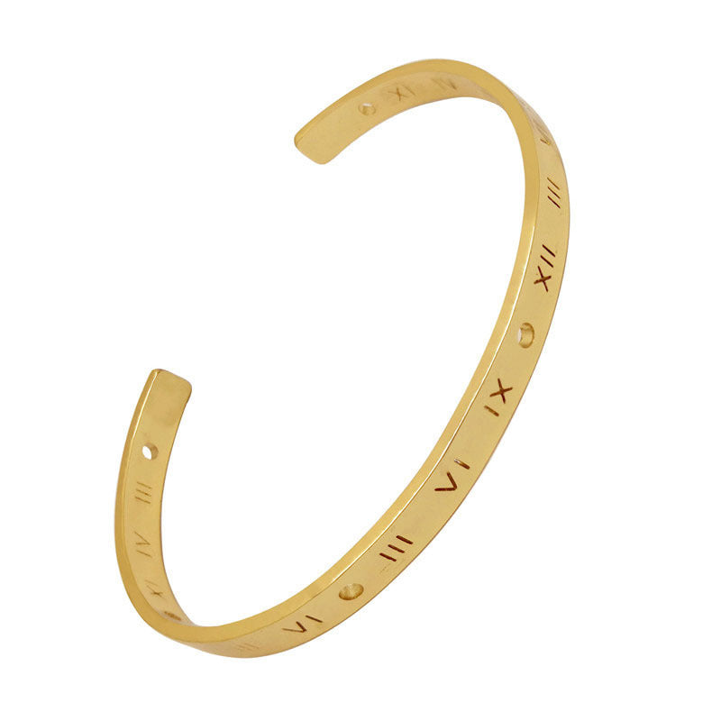 Unisex Alloy Bracelet C Shape Roman Numeral Bangle Electroplated Rose Gold Silver Finish For Daily Wear Lovers