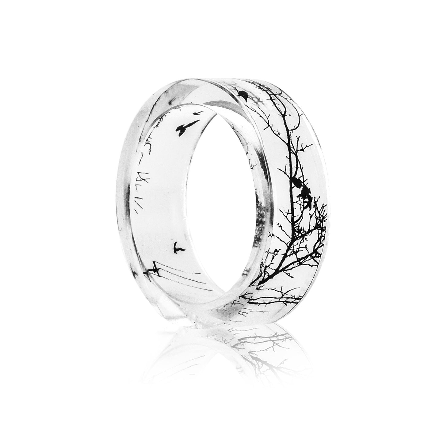 Resin Ring Black And White Landscape Branch Design Creative Fashion Jewelry For Women Statement Art Detail Pro