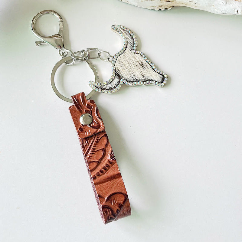 Leather Keychain Fashion Accessory Ethnic Style Key Ring For Keys Red Brown Gift One Piece Durable Handmade Gift