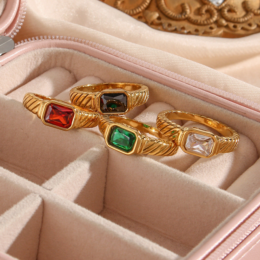 Stainless Steel Ring Waterproof Anti Allergy Geometric Zircon Women Ring Niche Light Hypoallergenic Finish Now