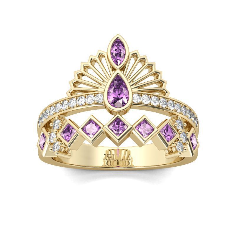 Gold Plated Purple Diamond Crown Ring For Women Inlaid Alloy Engagement Wedding Jewelry Sparkling Crown Ring For Her