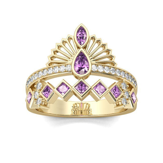 Gold Plated Purple Diamond Crown Ring For Women Inlaid Alloy Engagement Wedding Jewelry Sparkling Crown Ring For Her