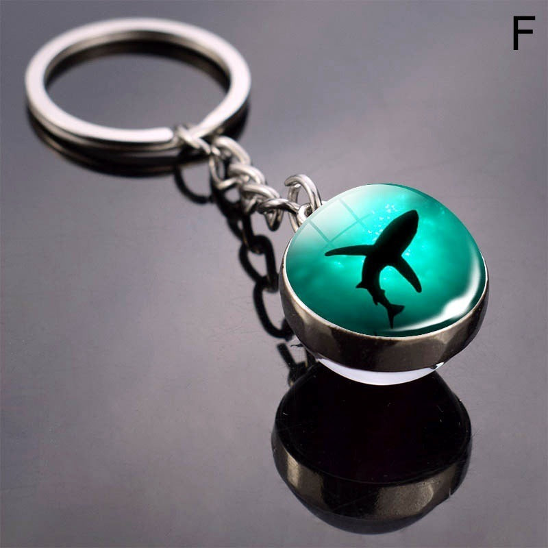 Double Sided Glass Ball Key Ring With Turtle Charm Time Gem